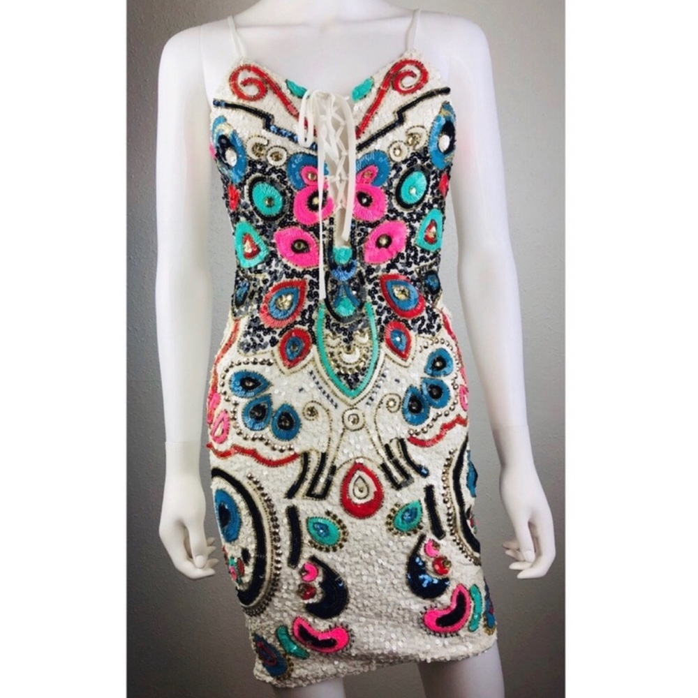Venus | Beaded Sequined Colorful Fiesta Dress - Picture 2 of 7